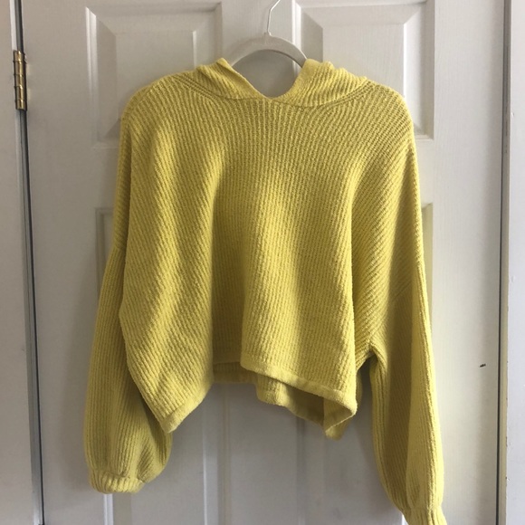 Cropped Yellow Knit Hoodie - Picture 1 of 3